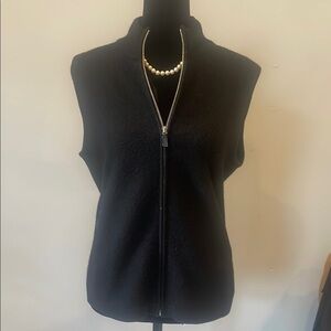 Black Zip-Up Vest wool with pockets